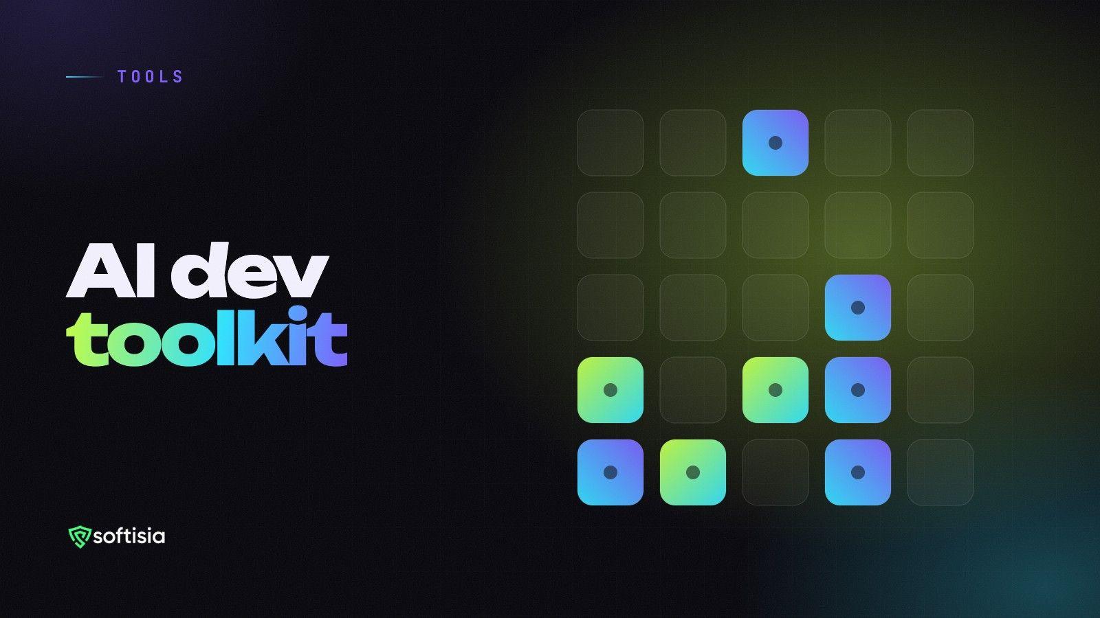 A grid of glowing tiles representing developer tools